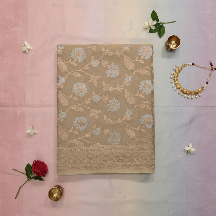 KUBERAN BEIGE PURE BANARASI SILK SAREE