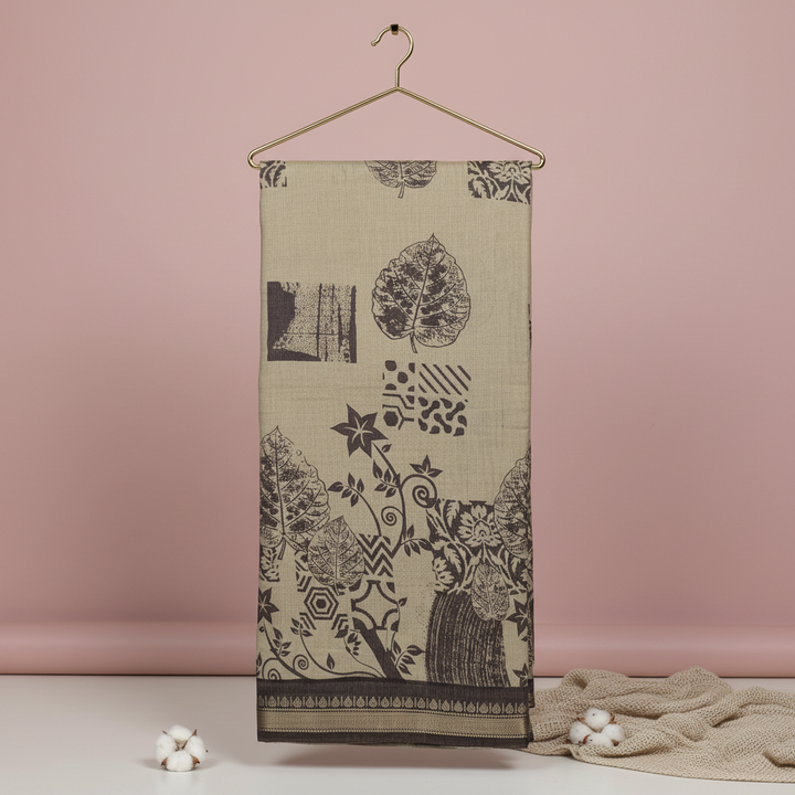 KUBERAN DUSTY BEIGE COTTON PRINTED SAREE