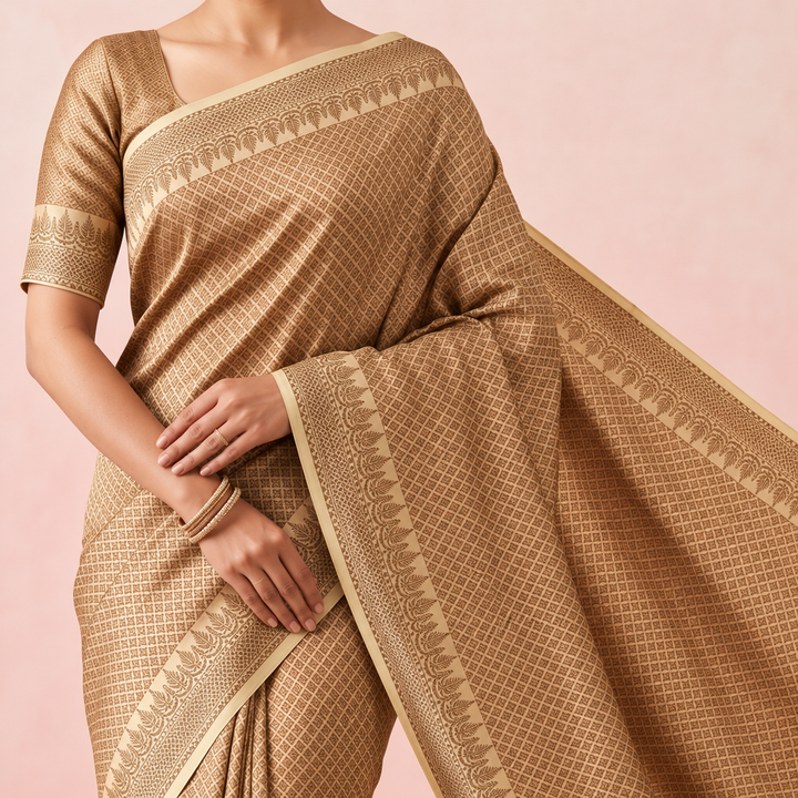 KUBERAN WHITE SEMI BANARASI SILK SAREE