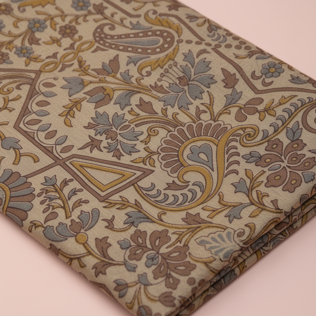 KUBERAN PALE BROWN PURE SILK PRINTED SAREE