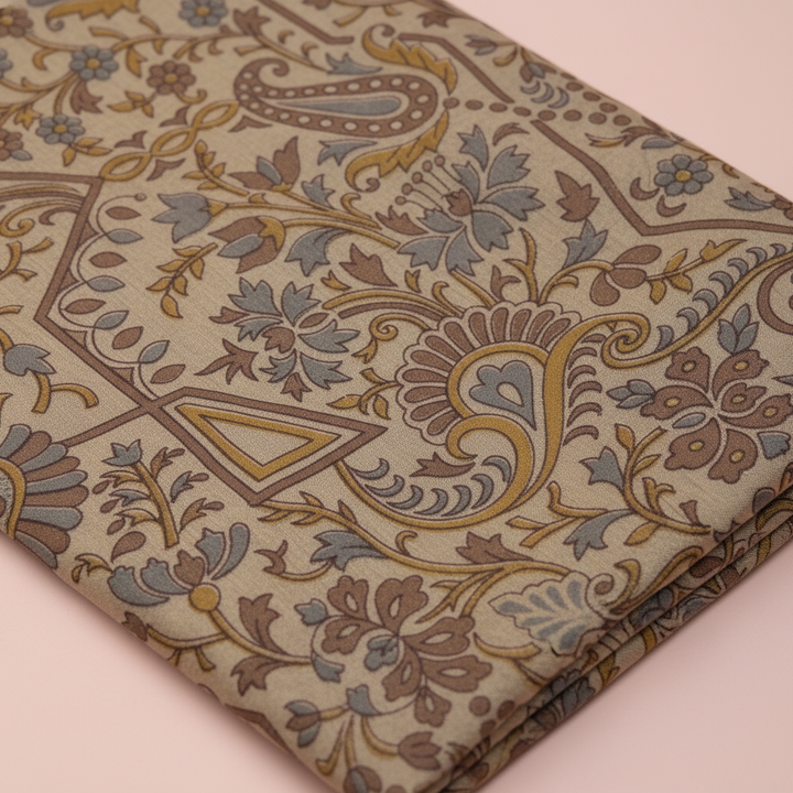 KUBERAN PALE BROWN PURE SILK PRINTED SAREE