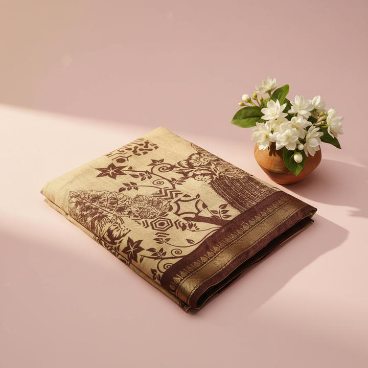 Kuberan Beige & Brown Fancy Saree