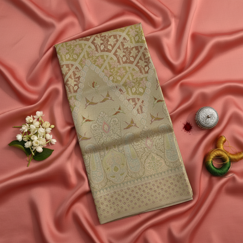 kuberan Golden Beige Kanchipuram Silk Saree with Intricate zari work