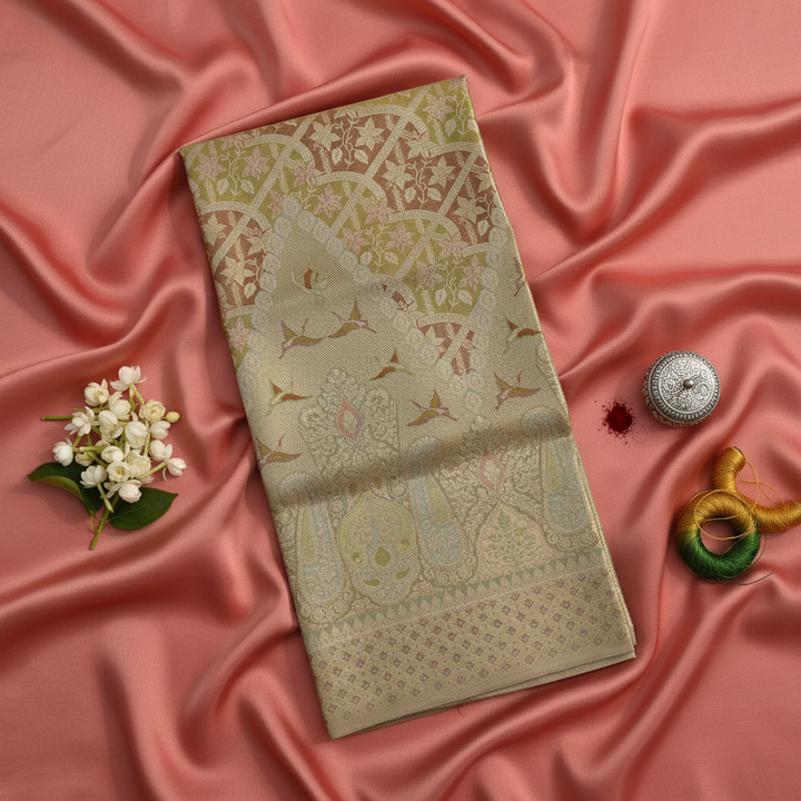 kuberan Golden Beige Kanchipuram Silk Saree with Intricate zari work