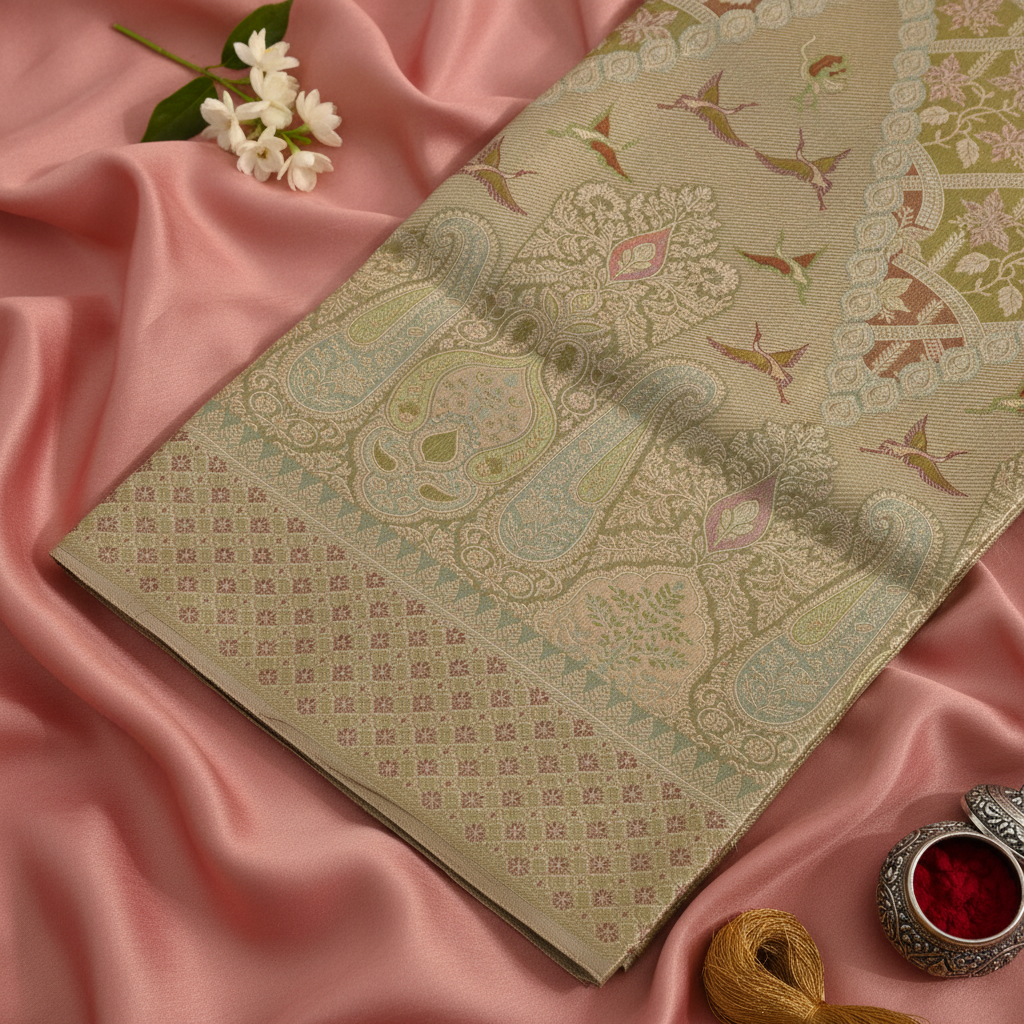 kuberan Golden Beige Kanchipuram Silk Saree with Intricate zari work