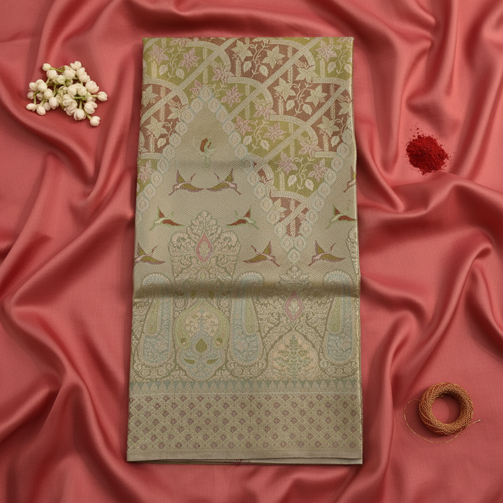 kuberan Golden Beige Kanchipuram Silk Saree with Intricate zari work