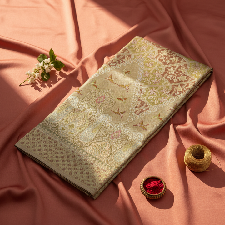 kuberan Golden Beige Kanchipuram Silk Saree with Intricate zari work