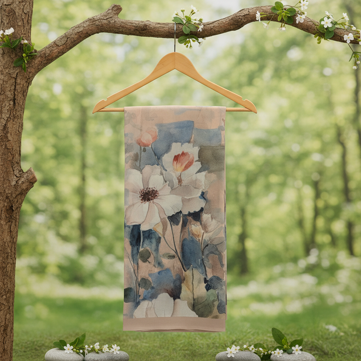 KUBERAN BEIGE PURE CHIFFON PRINTED SAREE