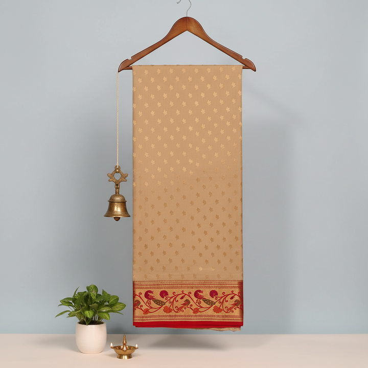 KUBERAN BEIGE RED SOFT SILK SAREE