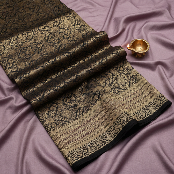 KUBERAN BLACK PURE BANARASI SILK SAREE