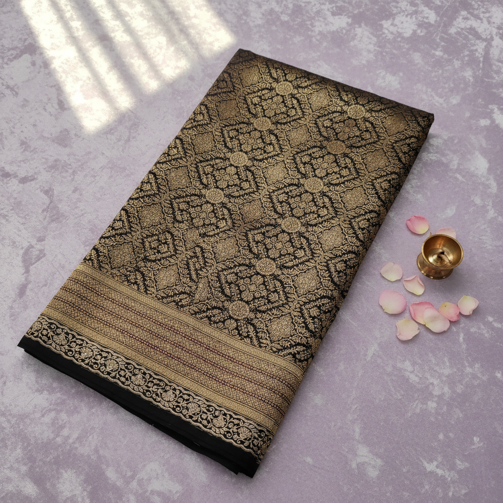 KUBERAN BLACK PURE BANARASI SILK SAREE
