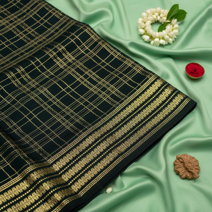 Kuberan bottel green Checkered Mysore Silk Saree