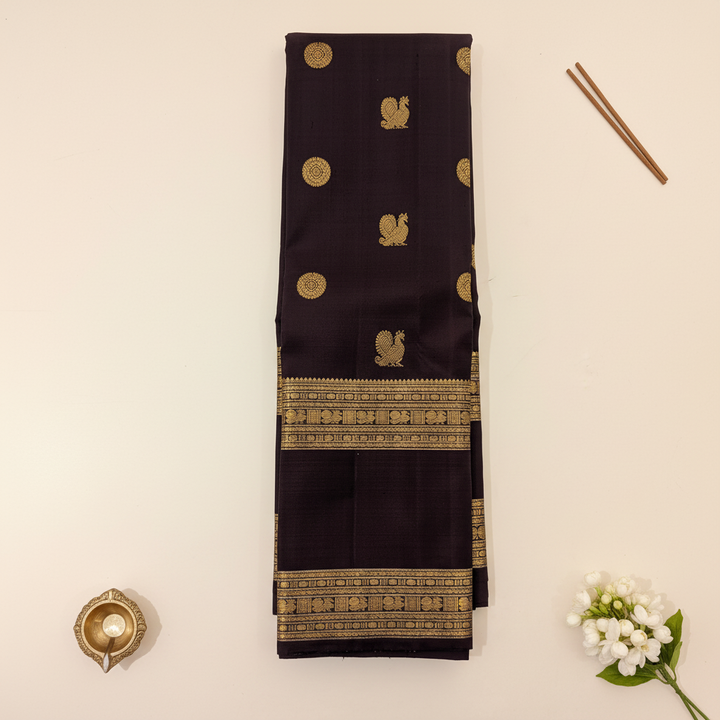 Kuberan maroon Kanchipuram Silk Saree with Golden Mandala & Peacock Motifs