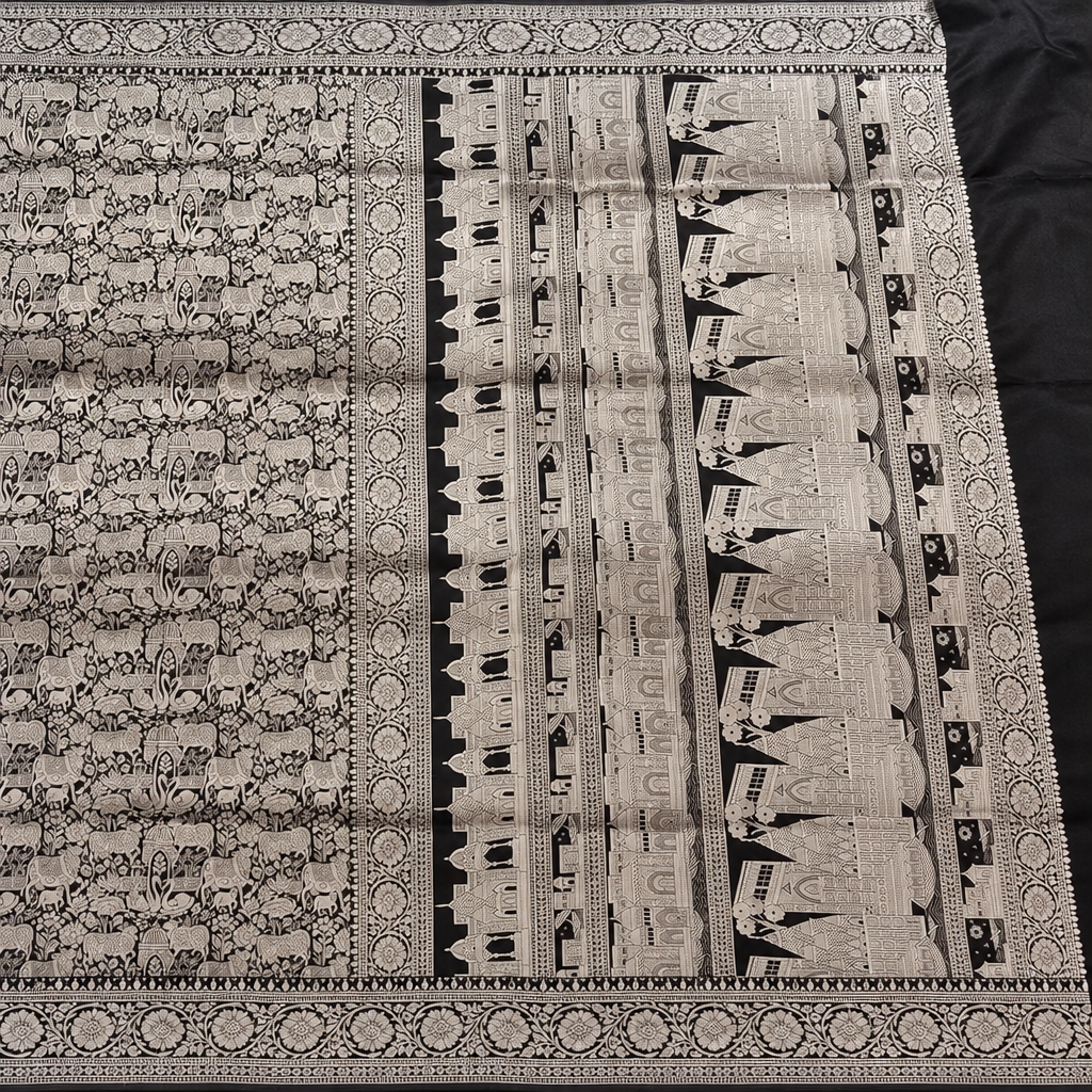 Black saree pallu close-up preview