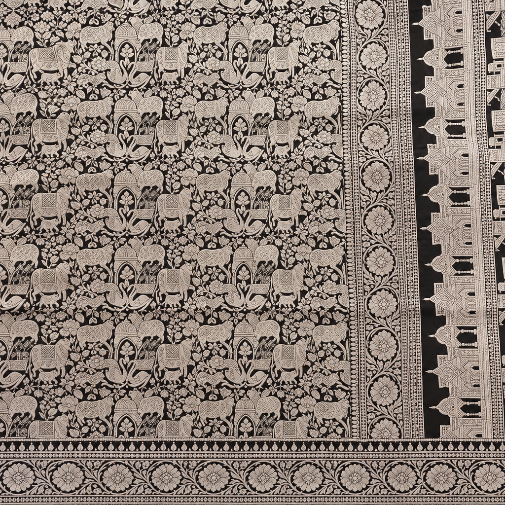 Black saree pattern close-up preview