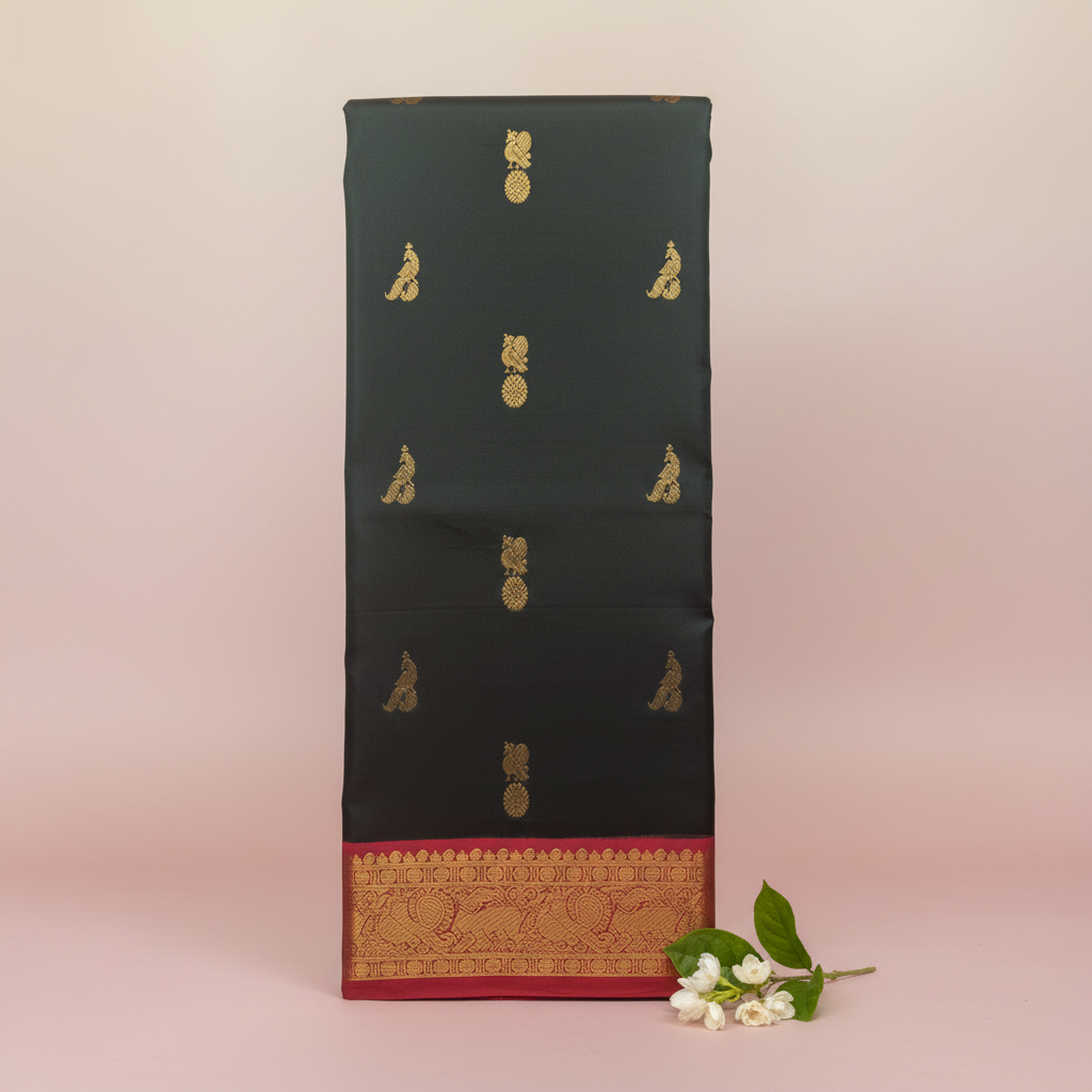 KUBERAN DARK GREEN WITH PINK PURE KANCHIPURAM SILK SAREE