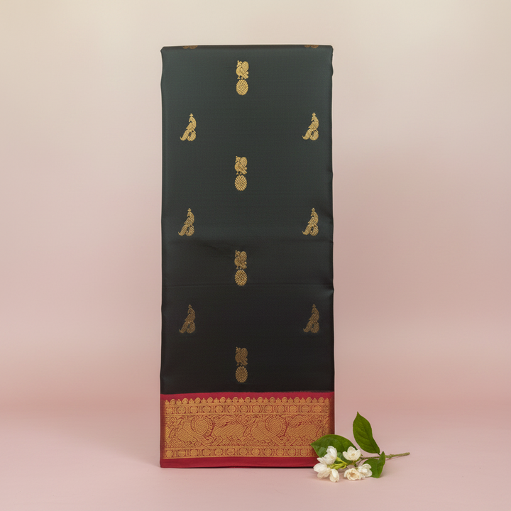 KUBERAN DARK GREEN WITH PINK PURE KANCHIPURAM SILK SAREE