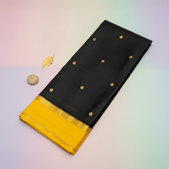 KUBERAN BLACK PURE CREPE SAREE