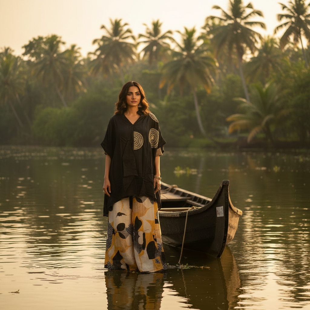 Kuberan Black Spiral Kurta & Abstract Palazzo Co-ord Set