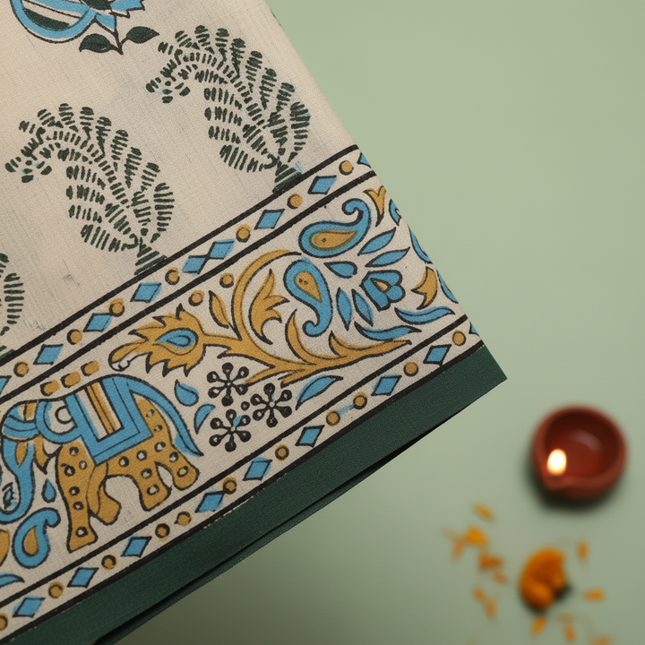 KUBERAN WHITE PRINTED SAREE