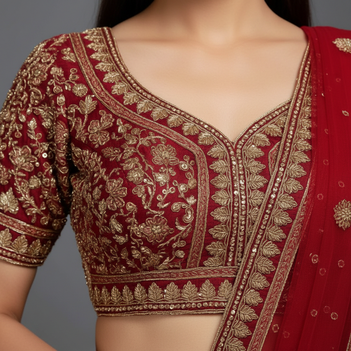 KUBERAN UNSTITCHED RED LEHENGA