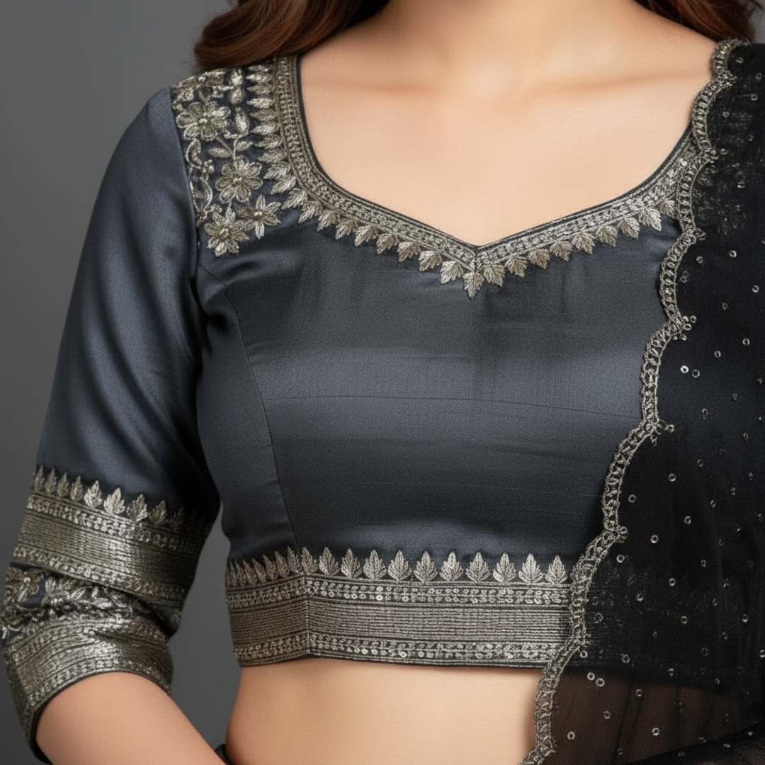 KUBERAN METALLIC GREY UNSTITCHED TRADITIONAL LEHENGA