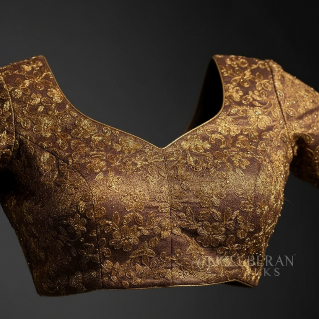 KUBERAN FLORAL UNSTITCHED BRONZE LEHENGA