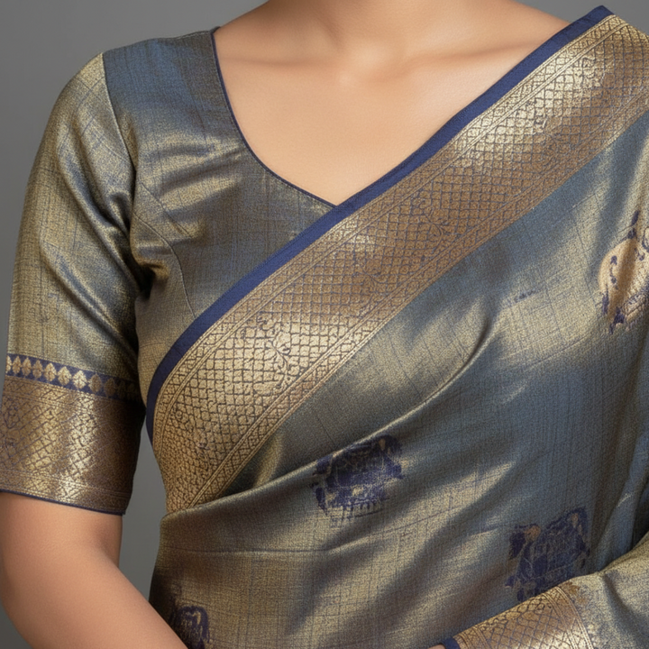 KUBERAN METALLIC BLUE UNSTITCHED TRADITIONAL LEHENGA