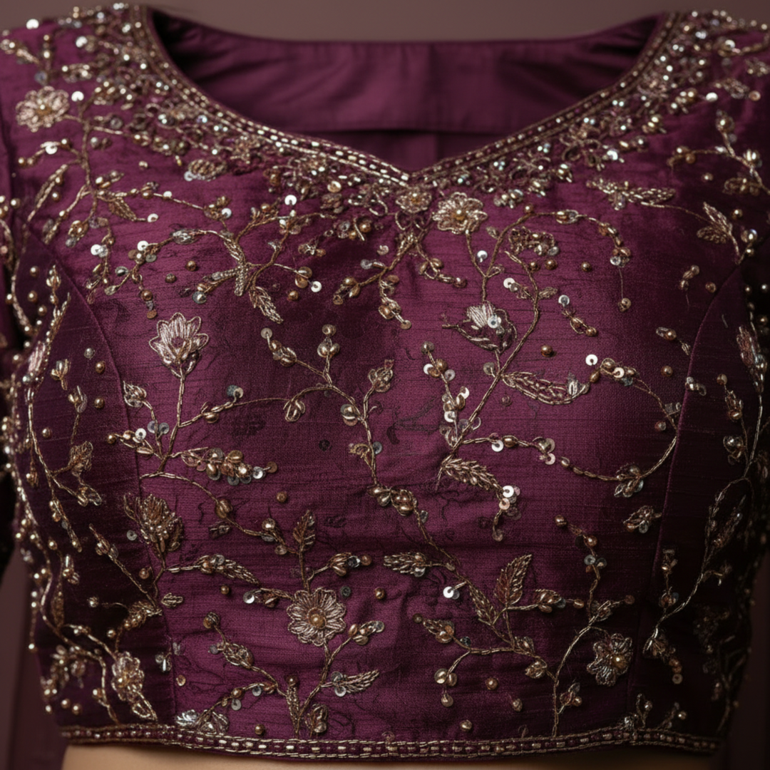 Kuberan Wine Embroidered Net Lehenga