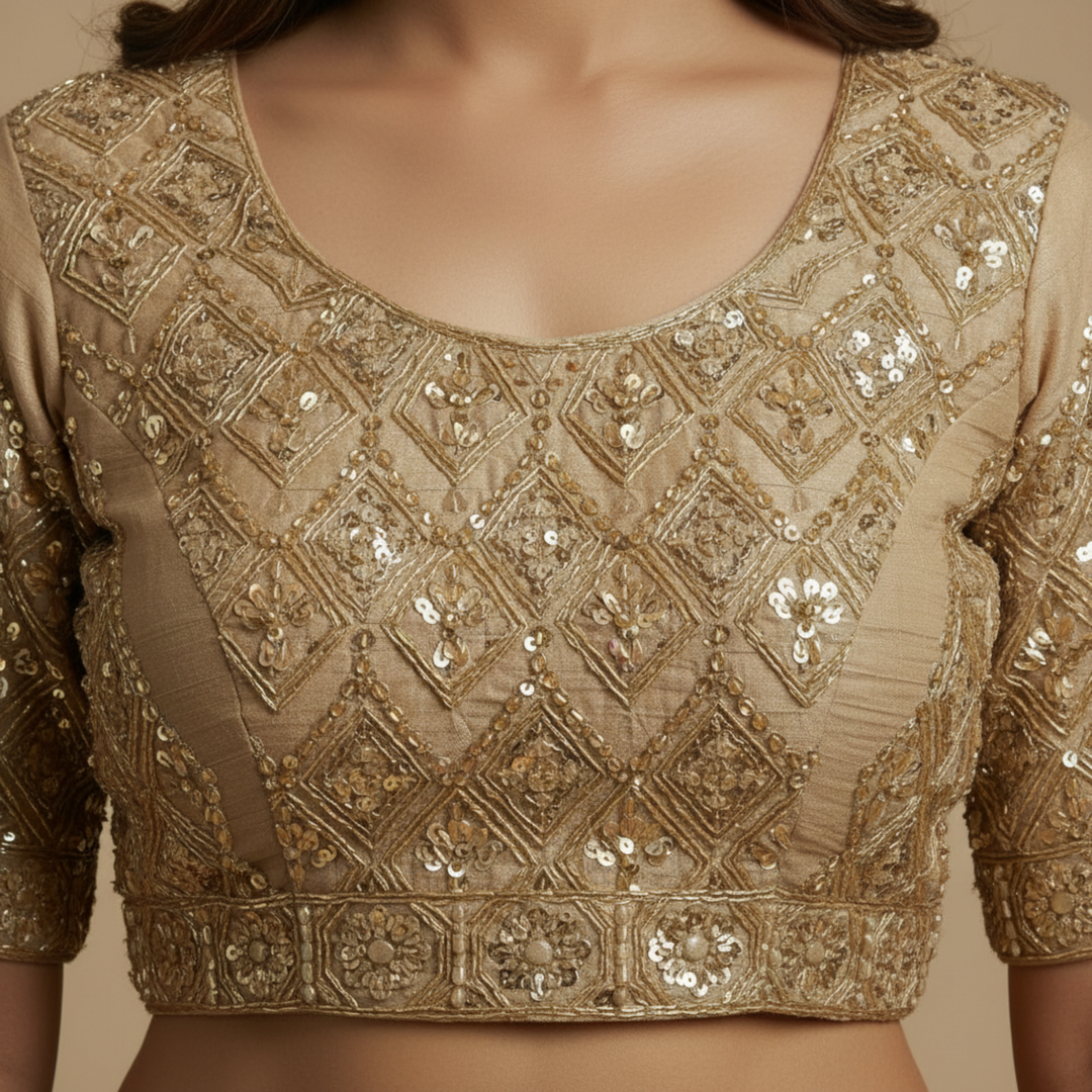 Kuberan Golden UNSTITCHED Embroidered Net Lehenga