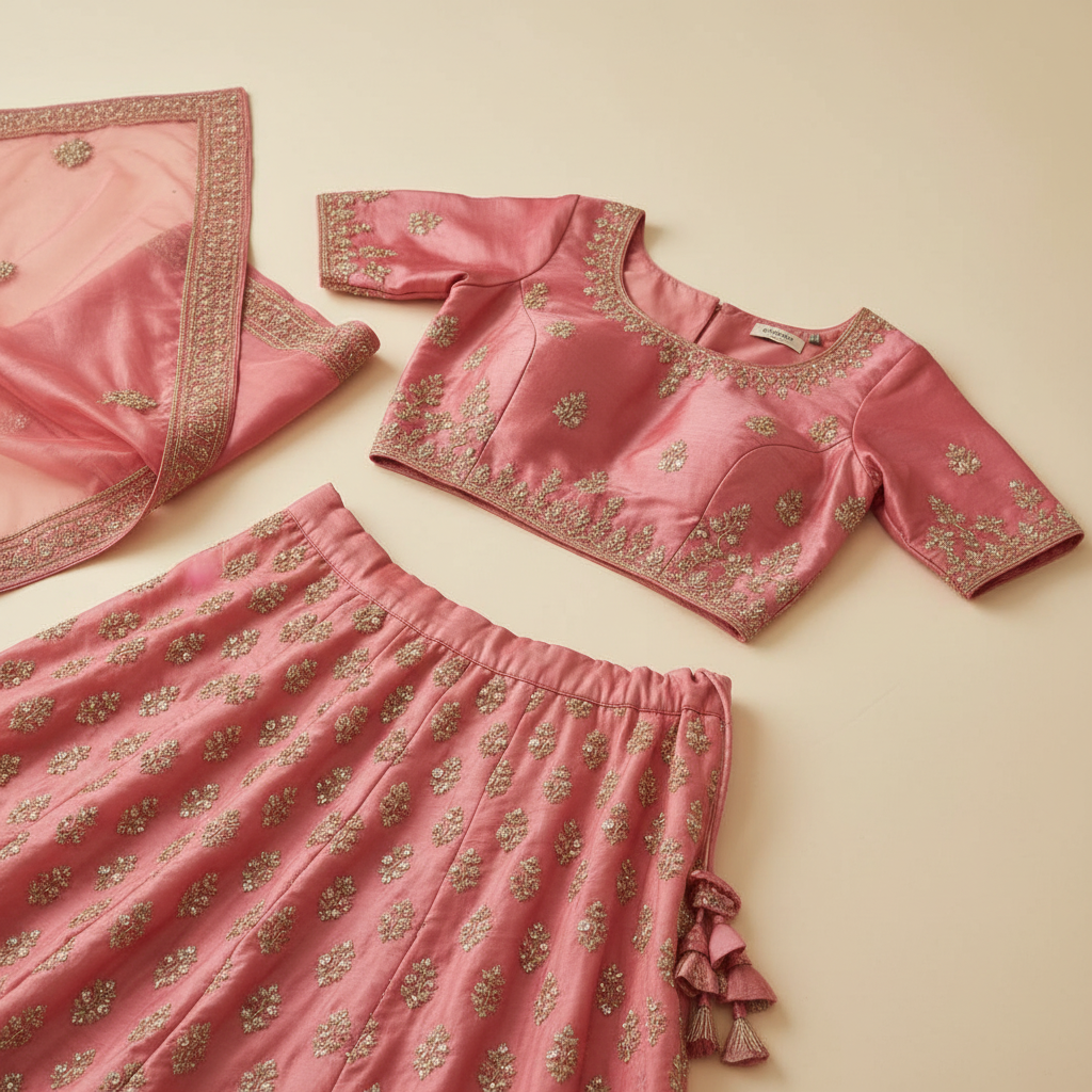 Kuberan Rose Pink Lehenga semi stitched