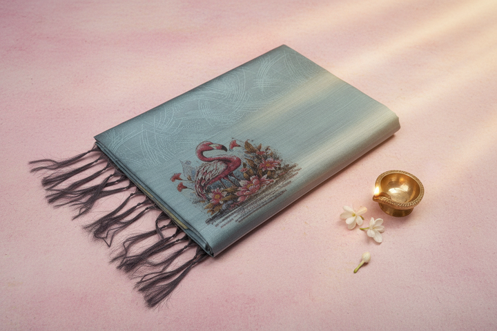 Blue flamingo saree with light effects and shadows