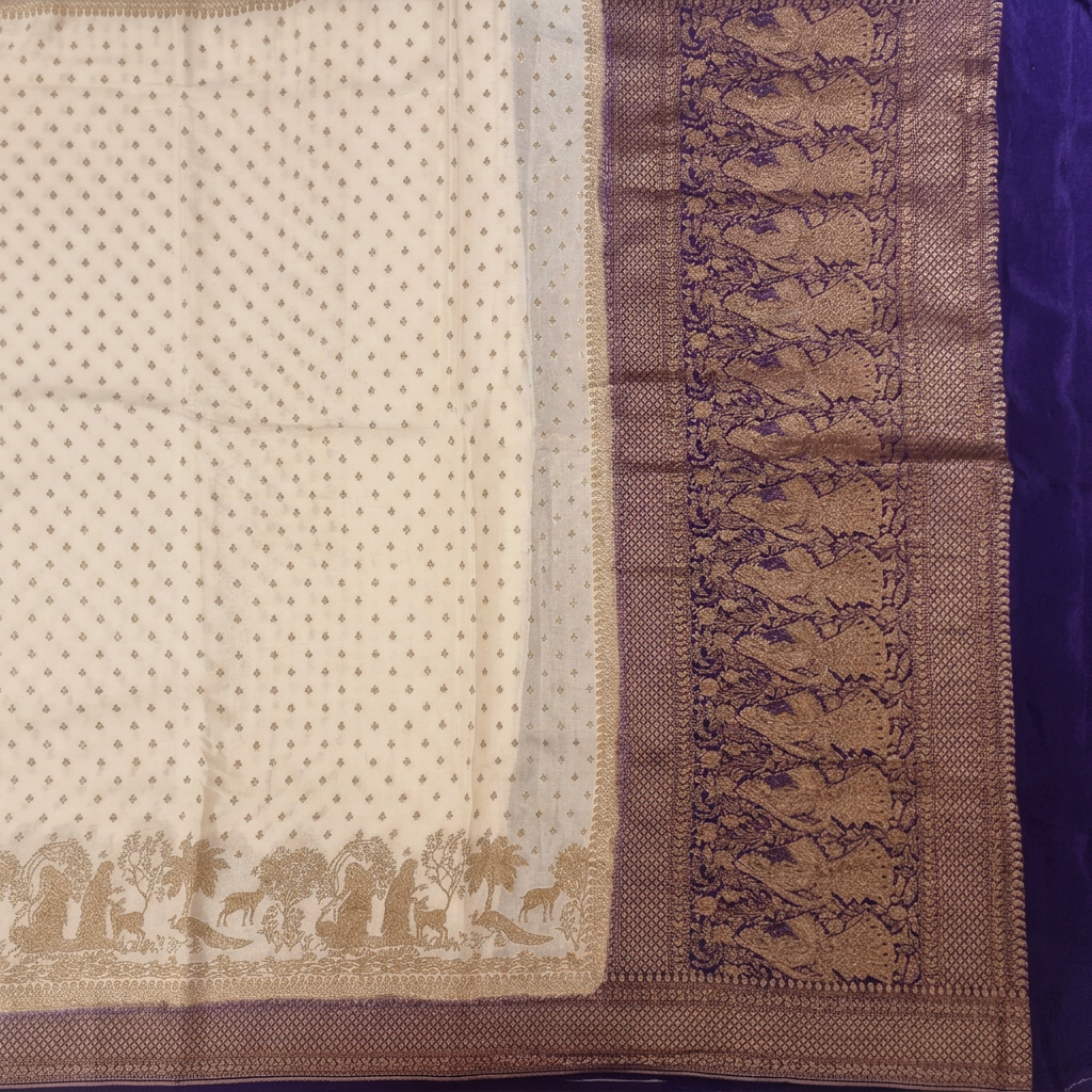 KUBERAN WHITE WITH BLUE KHADDI GEORGETTE SAREE
