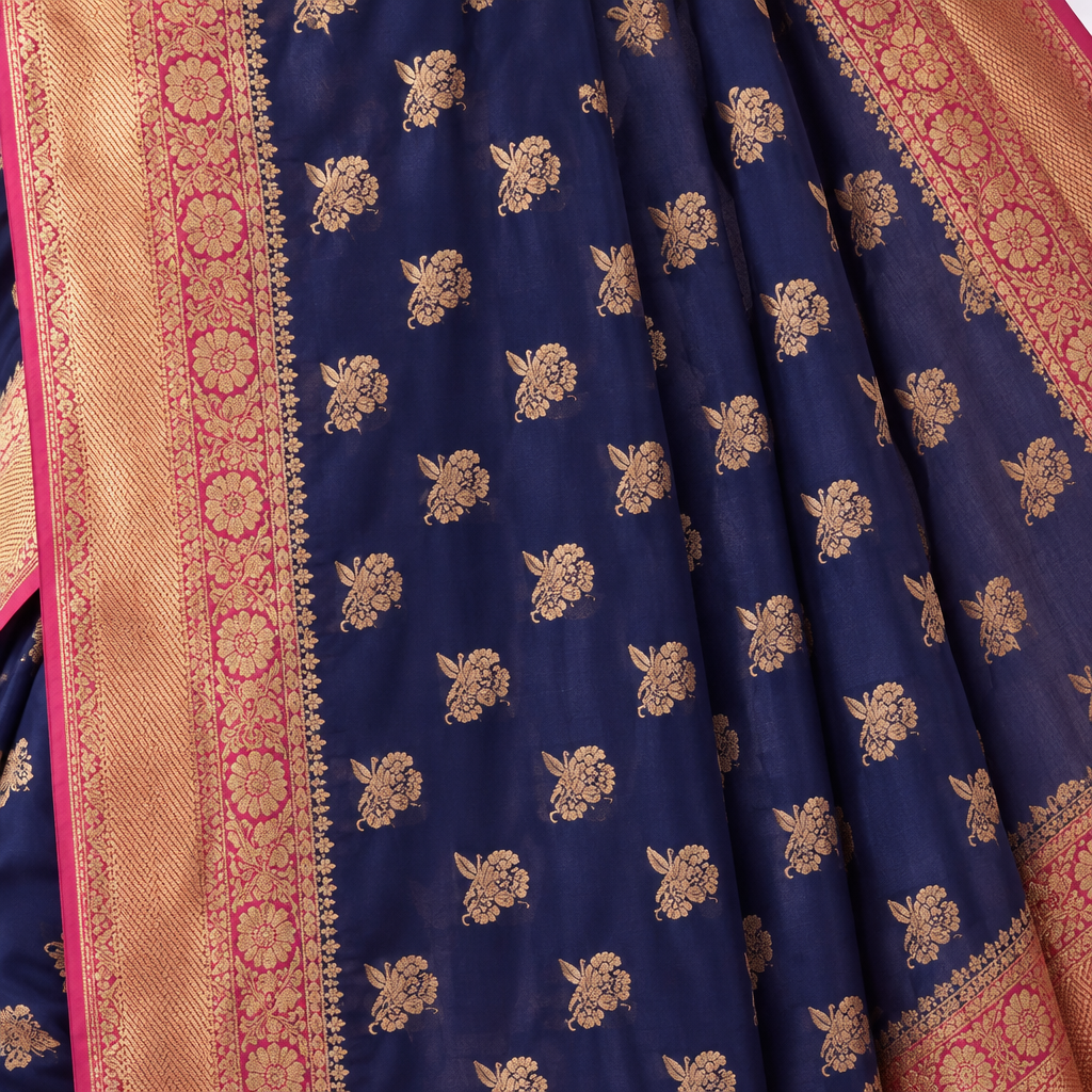 KUBERAN BLUE WITH RED BANARAS GEORGETTE SAREE