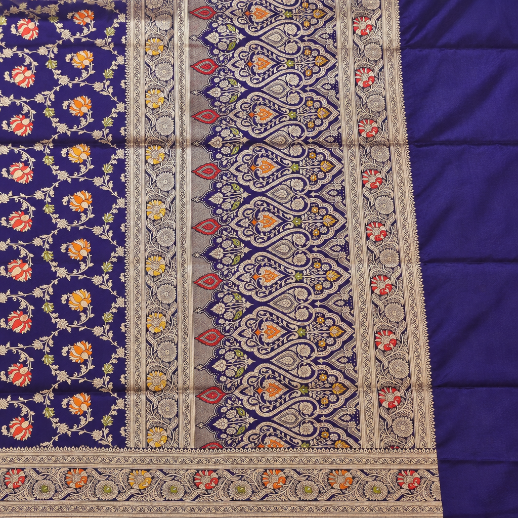 Blue-violet saree panel close-up preview