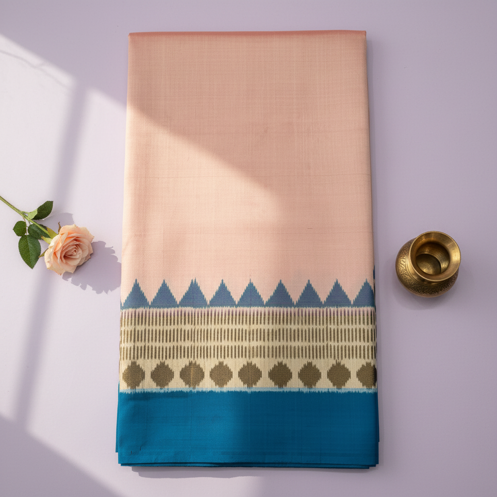 KUBERAN PEACH WITH BLUE POCHAMPALLY SILK SAREE