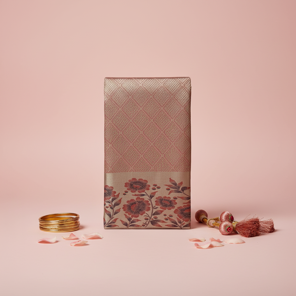 KUBERAN ROSE PINK BROCADE SEMI SILK SAREE