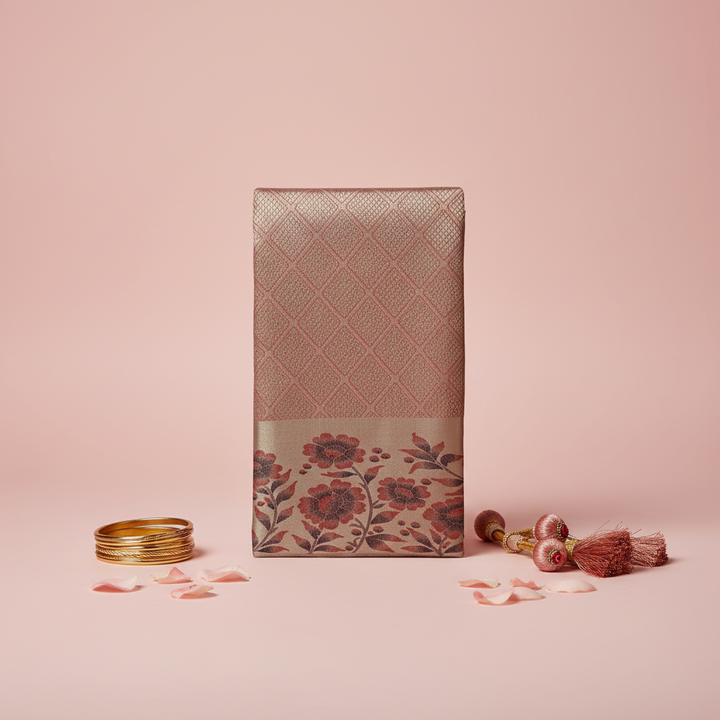 KUBERAN ROSE PINK BROCADE SEMI SILK SAREE