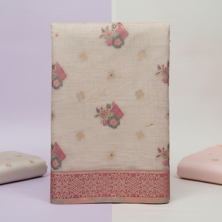 KUBERAN MEENAKARI WHITE COTTON SAREE