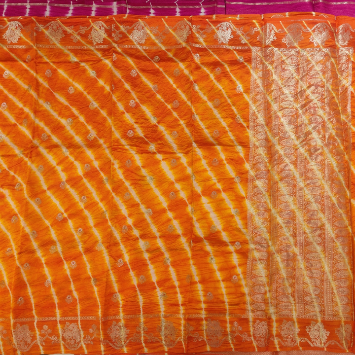 KUBERAN ORANGE LEHERIYA SHIBORI PURE SILK SAREE