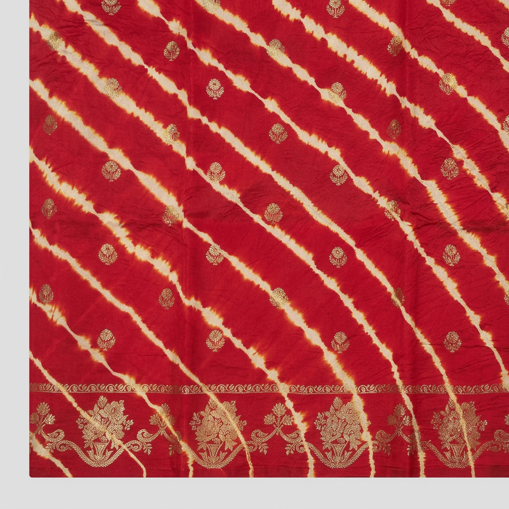 KUBERAN RED LEHERIYA SHIBORI PURE SILK SAREE