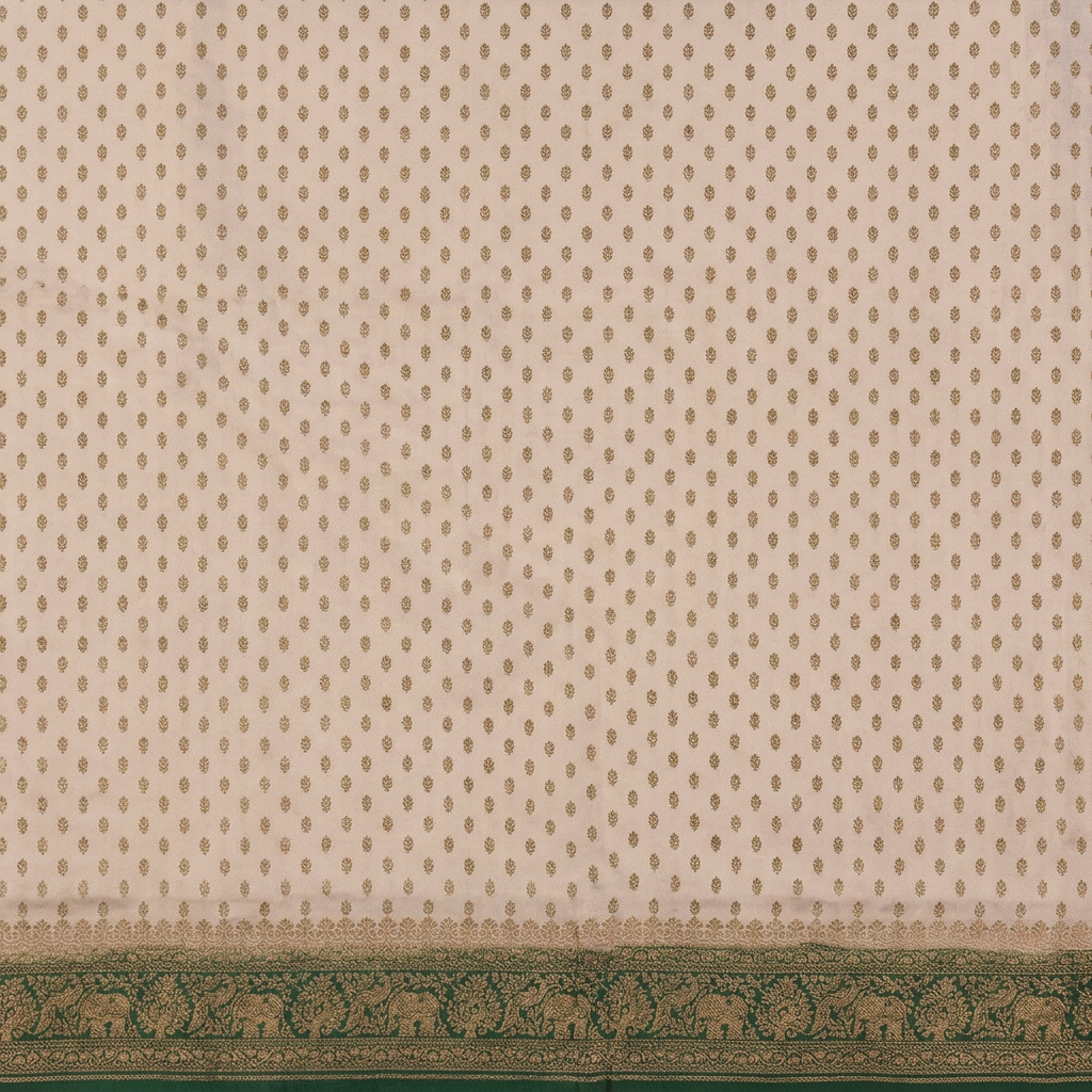 KUBERAN WHITE WITH GREEN KHADDI GEORGETTE SAREE