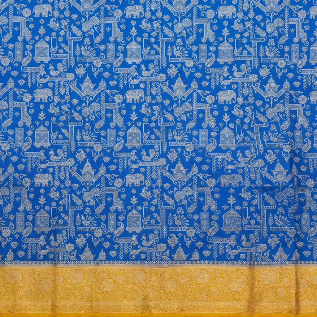 KUBERAN BLUE WITH YELLOW RAW SILK SAREE