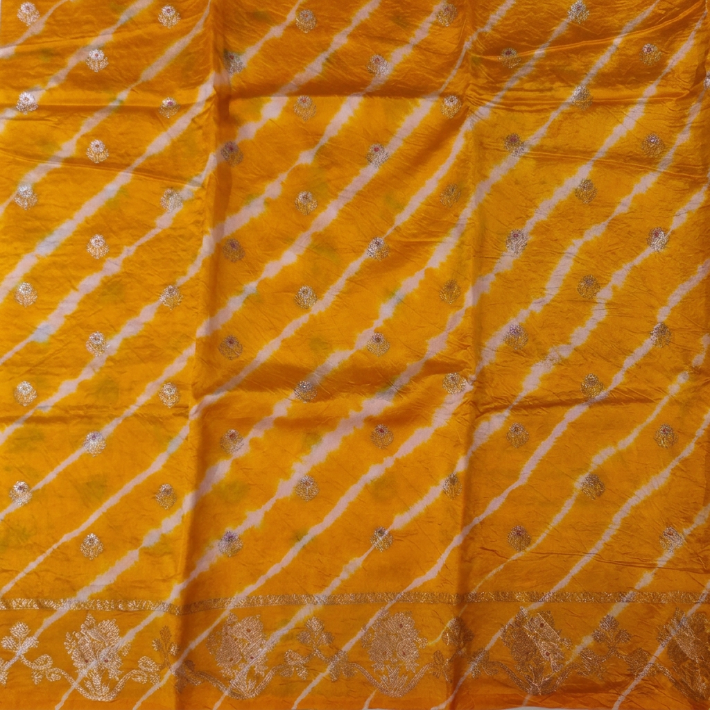 Kuberan Yellow Leheriya Shibori Pure Silk Saree