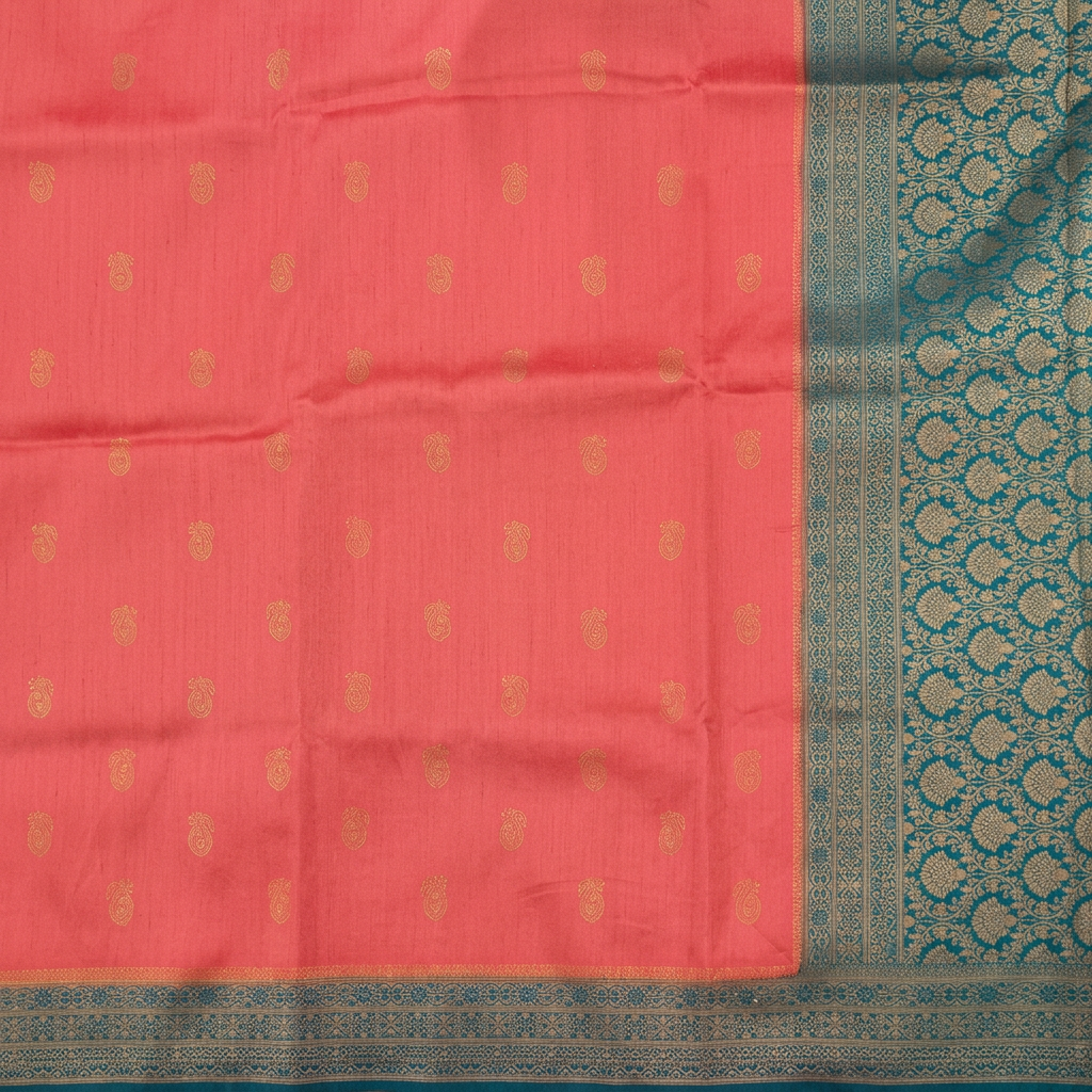KUBERAN PINK WITH TURQUOISE RAW SILK SAREE