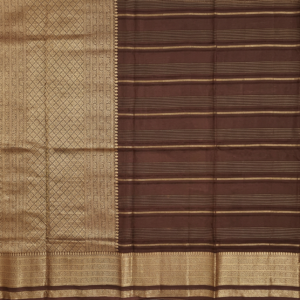 Kuberan Brown Striped Chiffon Saree