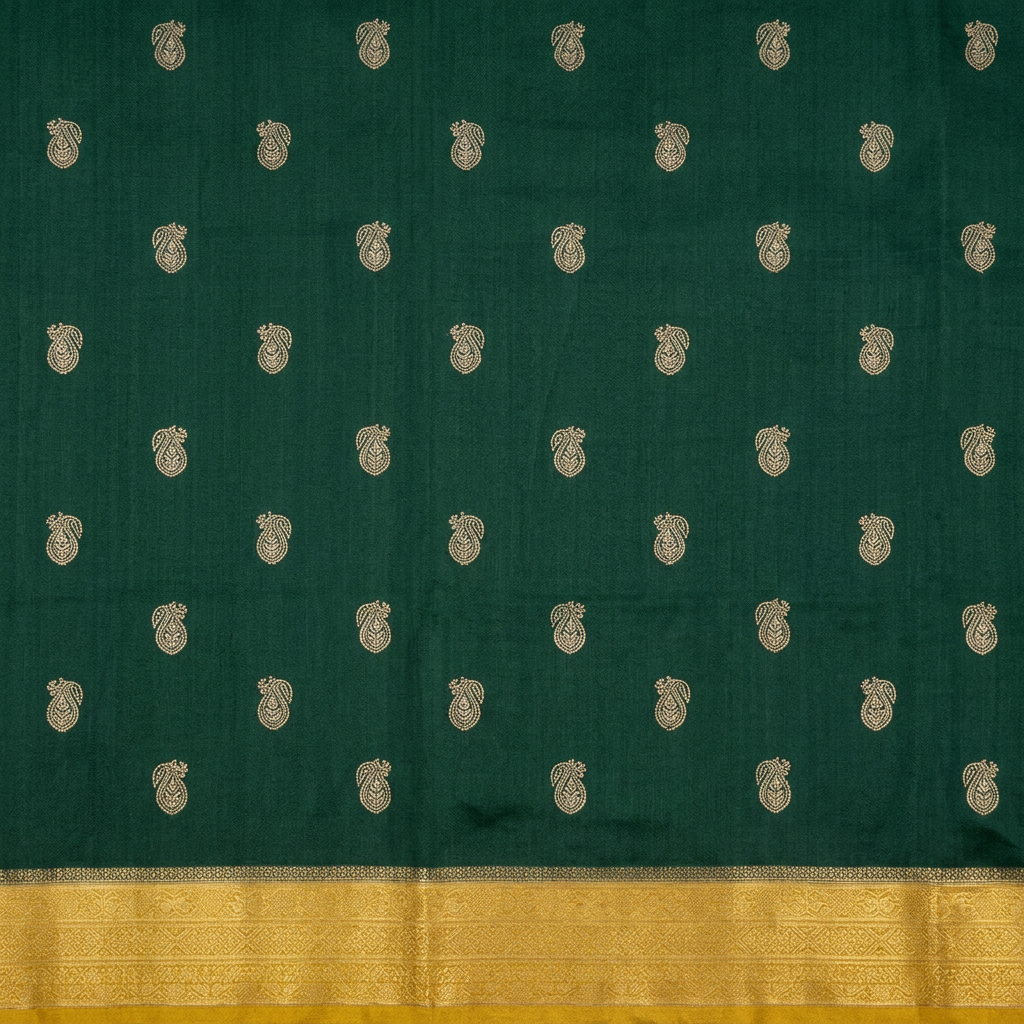 KUBERAN GREEN WITH YELLOW RAW SILK SAREE
