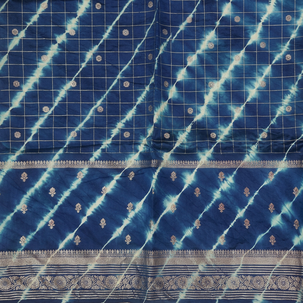 KUBERAN BLUE LEHERIYA SHIBORI PURE SILK SAREE