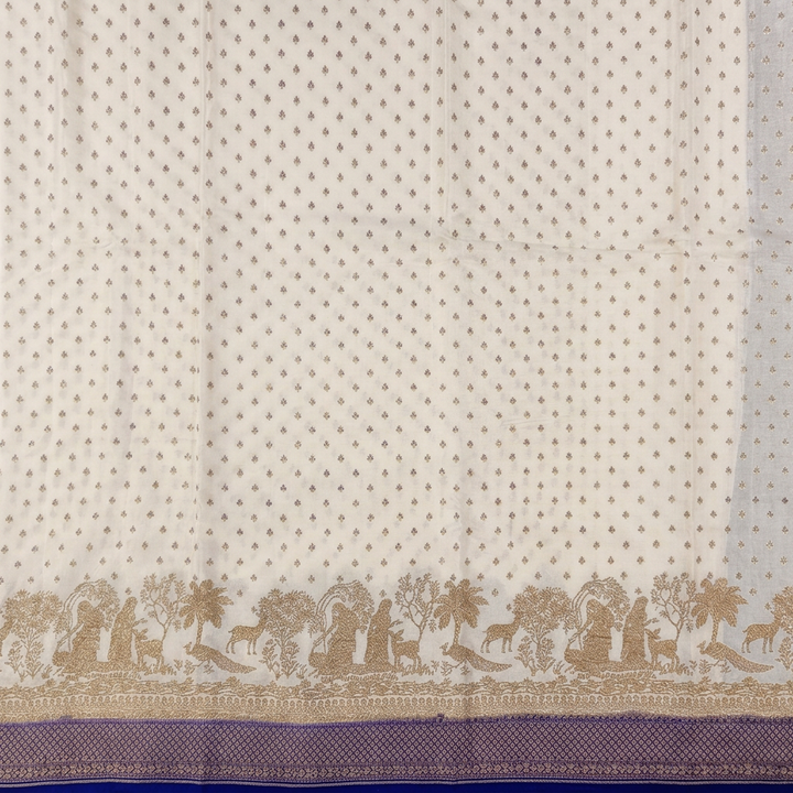 KUBERAN WHITE WITH BLUE KHADDI GEORGETTE SAREE