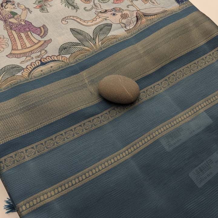 KUBERAN GREY BLUE SEMI TUSSAR SILK SAREE